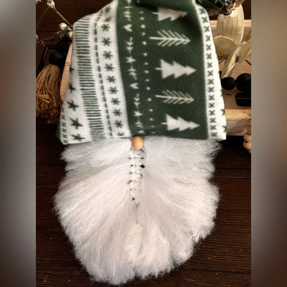 Hand crafted Green and White rustic Christmas hanging Gnome Decor